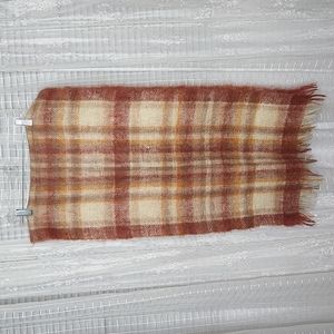 Vintage Midcentury Wool & Mohair Blend Orange & Cream Plaid Scarf
